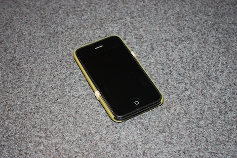 iPhone, rubber band, and case